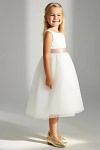 Akaks Blythe Flower Girl Dress Champagne Rose A-Line Scoop Neck Tea Length Tulle Dress with Detachable Bow Image400756