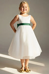 Akaks Blythe Flower Girl Dress Dark Green A-Line Scoop Neck Tea Length Tulle Dress with Detachable Bow Image582727