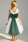 Akaks Blythe Flower Girl Dress Dark Green A-Line Scoop Neck Tea Length Tulle Dress with Detachable Bow Image857280