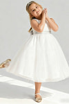 Akaks Blythe Flower Girl Dress Frost A-Line Scoop Neck Tea Length Tulle Dress with Detachable Bow Image149220