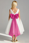 Akaks Blythe Flower Girl Dress Fuchsia A-Line Scoop Neck Tea Length Tulle Dress with Detachable Bow Image948037