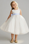 Akaks Blythe Flower Girl Dress Lavender A-Line Scoop Neck Tea Length Tulle Dress with Detachable Bow Image865414