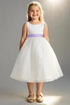 Akaks Blythe Flower Girl Dress Lilac A-Line Scoop Neck Tea Length Tulle Dress with Detachable Bow Image891836