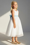 Akaks Blythe Flower Girl Dress Mist Blue A-Line Scoop Neck Tea Length Tulle Dress with Detachable Bow Image285959