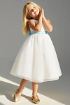Akaks Blythe Flower Girl Dress Mist Blue A-Line Scoop Neck Tea Length Tulle Dress with Detachable Bow Image762510