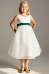 Akaks Blythe Flower Girl Dress Peacock A-Line Scoop Neck Tea Length Tulle Dress with Detachable Bow Image733475