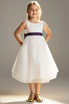 Akaks Blythe Flower Girl Dress Plum A-Line Scoop Neck Tea Length Tulle Dress with Detachable Bow Image333325