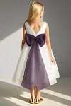 Akaks Blythe Flower Girl Dress Plum A-Line Scoop Neck Tea Length Tulle Dress with Detachable Bow Image349741