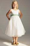 Akaks Blythe Flower Girl Dress Sage Green A-Line Scoop Neck Tea Length Tulle Dress with Detachable Bow Image972868