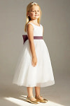 Akaks Blythe Flower Girl Dress Sangria A-Line Scoop Neck Tea Length Tulle Dress with Detachable Bow Image484267