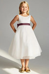 Akaks Blythe Flower Girl Dress Sangria A-Line Scoop Neck Tea Length Tulle Dress with Detachable Bow Image742202