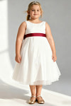 Akaks Blythe Flower Girl Dress Scarlet A-Line Scoop Neck Tea Length Tulle Dress with Detachable Bow Image118663