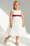 Akaks Blythe Flower Girl Dress Scarlet A-Line Scoop Neck Tea Length Tulle Dress with Detachable Bow Image430424