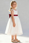 Akaks Blythe Flower Girl Dress Scarlet A-Line Scoop Neck Tea Length Tulle Dress with Detachable Bow Image701477