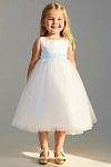 Akaks Blythe Flower Girl Dress Sea Glass A-Line Scoop Neck Tea Length Tulle Dress with Detachable Bow Image216141