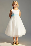 Akaks Blythe Flower Girl Dress Sea Glass A-Line Scoop Neck Tea Length Tulle Dress with Detachable Bow Image939031