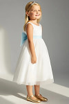 Akaks Blythe Flower Girl Dress Sea Glass A-Line Scoop Neck Tea Length Tulle Dress with Detachable Bow Image949817
