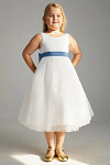 Akaks Blythe Flower Girl Dress Steel Blue A-Line Scoop Neck Tea Length Tulle Dress with Detachable Bow Image470073