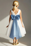 Akaks Blythe Flower Girl Dress Steel Blue A-Line Scoop Neck Tea Length Tulle Dress with Detachable Bow Image762720
