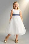 Akaks Blythe Flower Girl Dress Stormy A-Line Scoop Neck Tea Length Tulle Dress with Detachable Bow Image962118