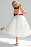 Akaks Blythe Flower Girl Dress Terracotta A-Line Scoop Neck Tea Length Tulle Dress with Detachable Bow Image144769