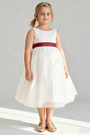 Akaks Blythe Flower Girl Dress Terracotta A-Line Scoop Neck Tea Length Tulle Dress with Detachable Bow Image518993