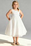 Akaks Blythe Flower Girl Dress White A-Line Scoop Neck Tea Length Tulle Dress with Detachable Bow Image804569