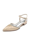 Akaks Champagne Pointed Toe Astra Satin Flats with Rhinestone Image551617