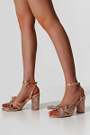 Akaks Champagne Satin Block Heel Farah Open Toe Sandals with the Bow Image352532