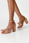 Akaks Champagne Satin Block Heel Farah Open Toe Sandals with the Bow Image422520