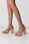 Akaks Champagne Satin Block Heel Farah Open Toe Sandals with the Bow Image729545