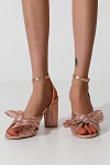 Akaks Champagne Satin Block Heel Farah Open Toe Sandals with the Bow Image818171