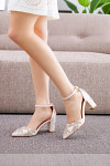 Akaks Corinne White Pointed Toe Ankle Strap Bridal Shoes Block Heel With Crystal Heel Height 2.95inch Image394231