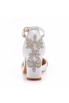Akaks Corinne White Pointed Toe Ankle Strap Bridal Shoes Block Heel With Crystal Heel Height 2.95inch Image407919