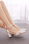 Akaks Corinne White Pointed Toe Ankle Strap Bridal Shoes Block Heel With Crystal Heel Height 2.95inch Image503124
