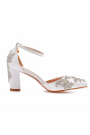 Akaks Corinne White Pointed Toe Ankle Strap Bridal Shoes Block Heel With Crystal Heel Height 2.95inch Image864337