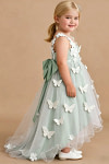 Akaks Eria Agave Green Flower Girl Dress A-Line Lace Tulle Asymmetrical Hem Sleeveless V-neck 3D White Flowers Dress Image963119