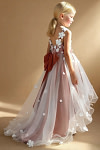 Akaks Eria Auburn Flower Girl Dress A-Line V-neck Lace Tulle Asymmetrical Hem Sleeveless 3D White Flowers Dress Image483540