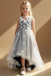 Akaks Eria Black Flower Girl Dress A-Line V-neck Lace Tulle Asymmetrical Hem Sleeveless 3D White Flowers Dress Image428726