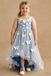 Akaks Eria Blue Jay Flower Girl Dress A-Line V-neck Lace Tulle Asymmetrical Hem Sleeveless 3D White Flowers Dress Image421069