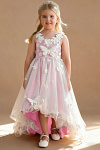 Akaks Eria Candy Pink Flower Girl Dress A-Line V-neck Lace Tulle Asymmetrical Hem Sleeveless 3D White Flowers Dress Image997890