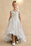 Akaks Eria Champagne Flower Girl Dress A-Line V-neck Lace Tulle Asymmetrical Hem Sleeveless 3D White Flowers Dress Image524504