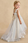 Akaks Eria Champagne Flower Girl Dress A-Line V-neck Lace Tulle Asymmetrical Hem Sleeveless 3D White Flowers Dress Image720293