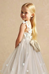 Akaks Eria Champagne Flower Girl Dress A-Line V-neck Lace Tulle Asymmetrical Hem Sleeveless 3D White Flowers Dress Image985570