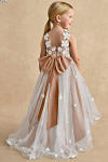 Akaks Eria Champagne Rose Flower Girl Dress A-Line V-neck Lace Tulle Asymmetrical Hem Sleeveless 3D White Flowers Dress Image818695