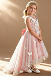 Akaks Eria Coral Flower Girl Dress A-Line V-neck Lace Tulle Asymmetrical Hem Sleeveless 3D White Flowers Dress Image918202