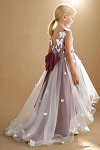 Akaks Eria Desert Rose Flower Girl Dress A-Line V-neck Lace Tulle Asymmetrical Hem Sleeveless 3D White Flowers Dress Image100346