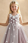 Akaks Eria Desert Rose Flower Girl Dress A-Line V-neck Lace Tulle Asymmetrical Hem Sleeveless 3D White Flowers Dress Image424511
