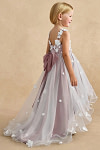 Akaks Eria Dusty Rose Flower Girl Dress A-Line V-neck Lace Tulle Asymmetrical Hem Sleeveless 3D White Flowers Dress Image187775