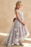 Akaks Eria Dusty Rose Flower Girl Dress A-Line V-neck Lace Tulle Asymmetrical Hem Sleeveless 3D White Flowers Dress Image192007